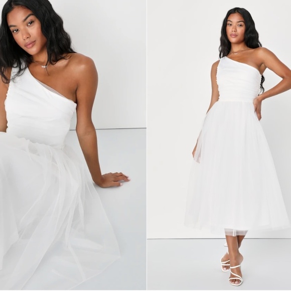 Lulus Dresses & Skirts - LULUS Bridal Bachelorette Engagement Bridal Shower Sexy One Shoulder Midi Dress